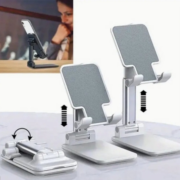 Foldable Mobile Phone & Tablet Stand Holder - Angle Height Adjustable - White - Picture 2 of 7